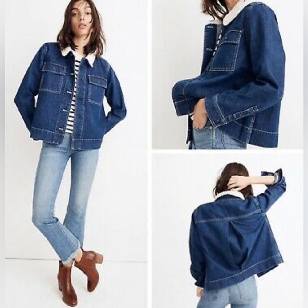 Madewell Northward Dark Denim Swing Jacket with Sherpa Collar